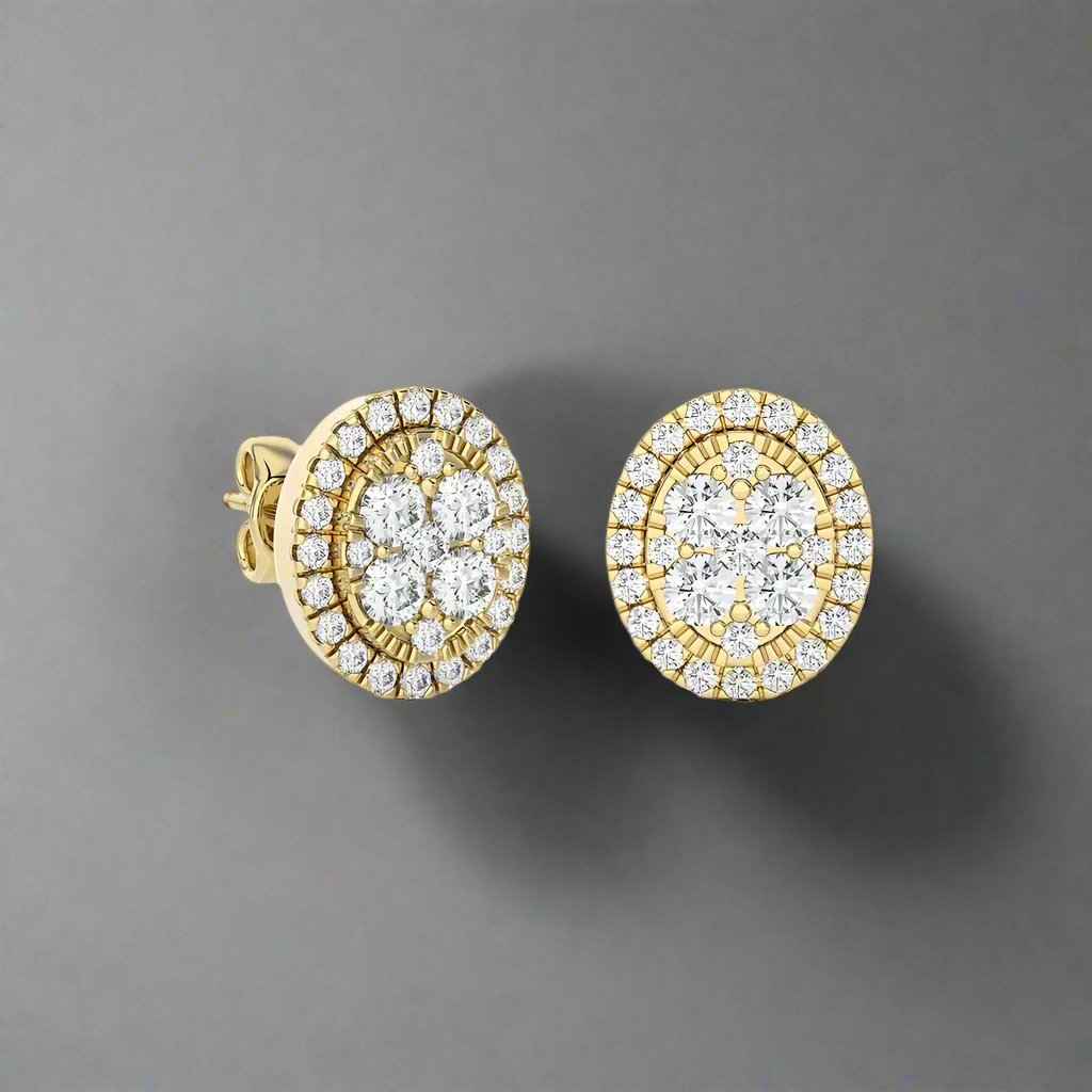 7/8 CTW Moonlight Oval Cluster Diamond Stud Earring.