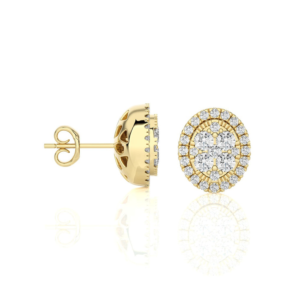 7/8 CTW Moonlight Oval Cluster Diamond Stud Earring.