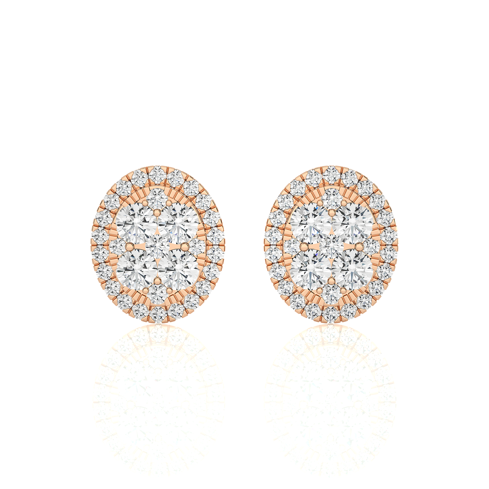 1-1/4 CTW Elegant Classic Moonlight Oval Cluster Halo Stud Earring