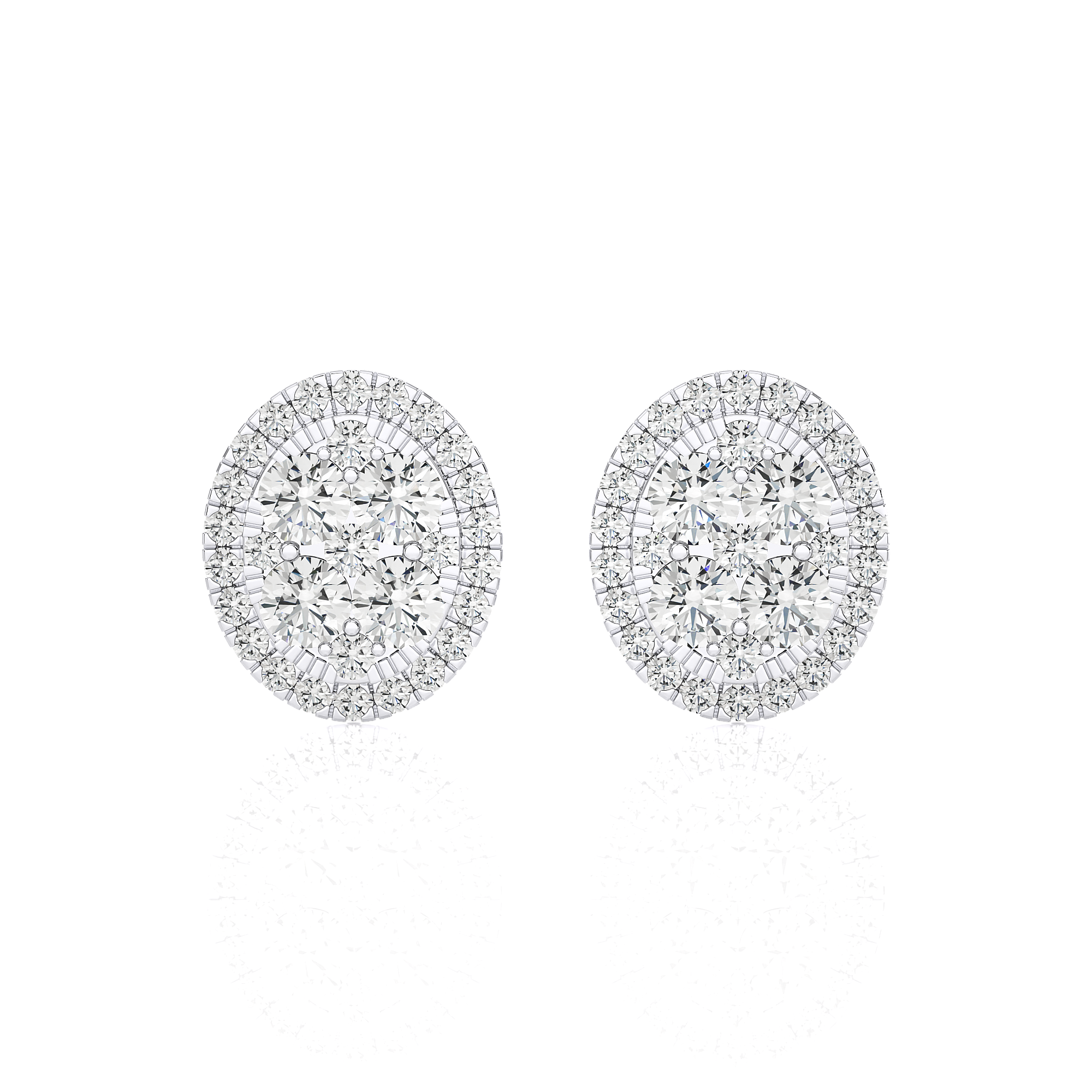 1-1/4 CTW Elegant Classic Moonlight Oval Cluster Halo Stud Earring