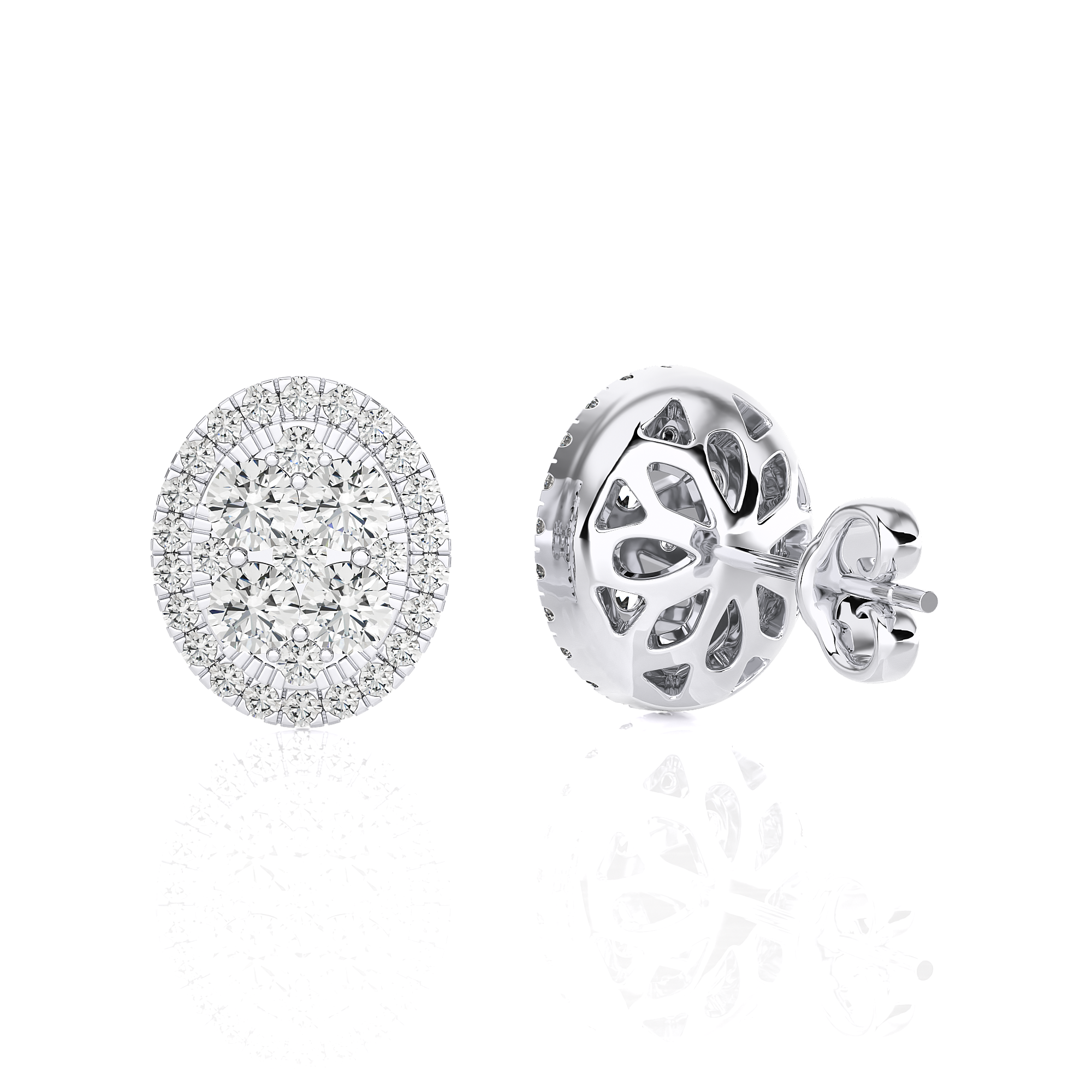 1-1/4 CTW Elegant Classic Moonlight Oval Cluster Halo Stud Earring