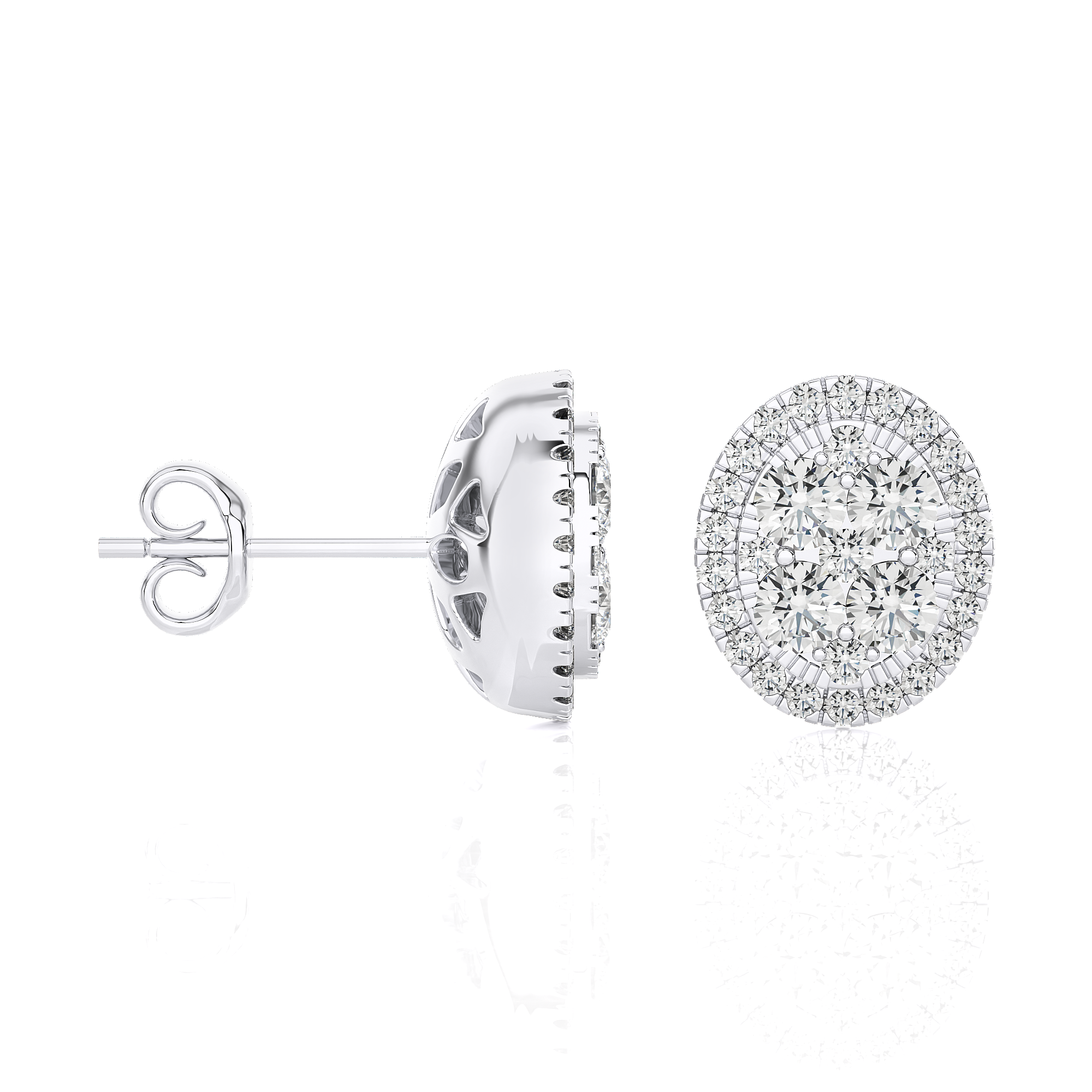 1-1/4 CTW Elegant Classic Moonlight Oval Cluster Halo Stud Earring