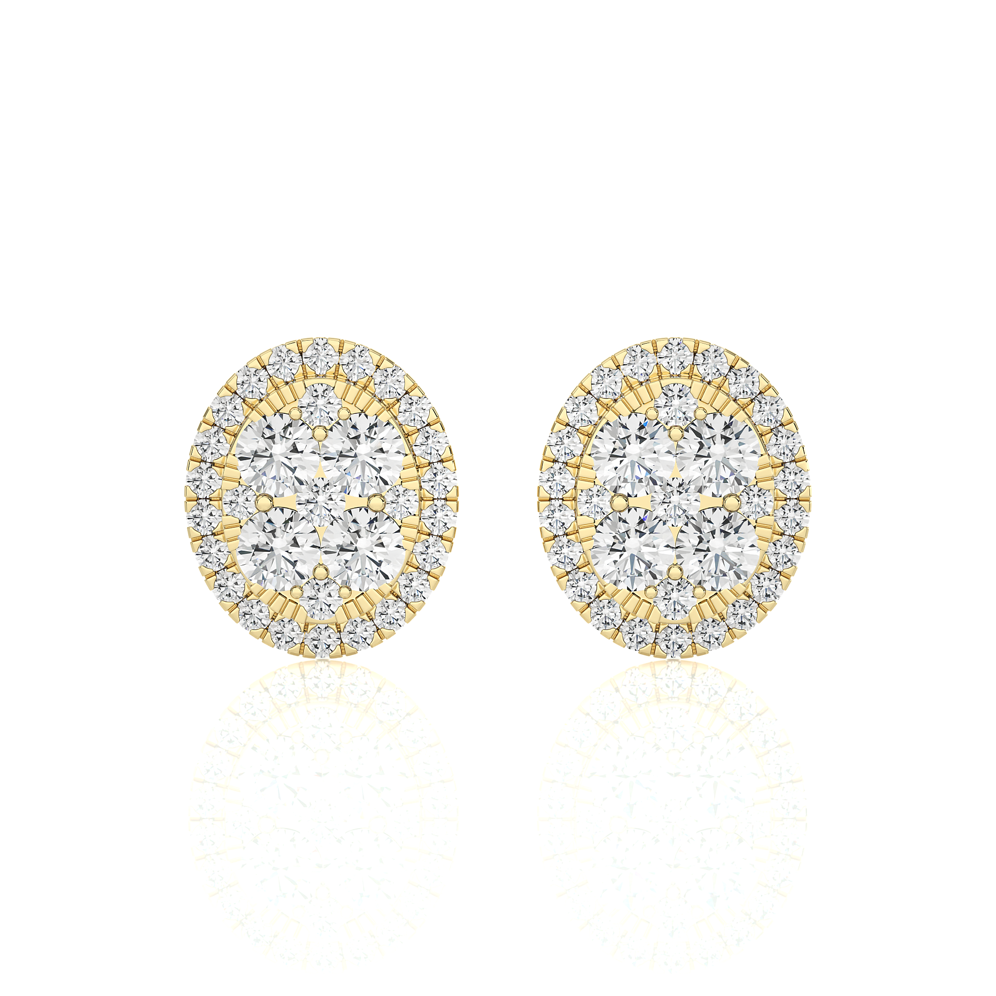 1-1/4 CTW Elegant Classic Moonlight Oval Cluster Halo Stud Earring