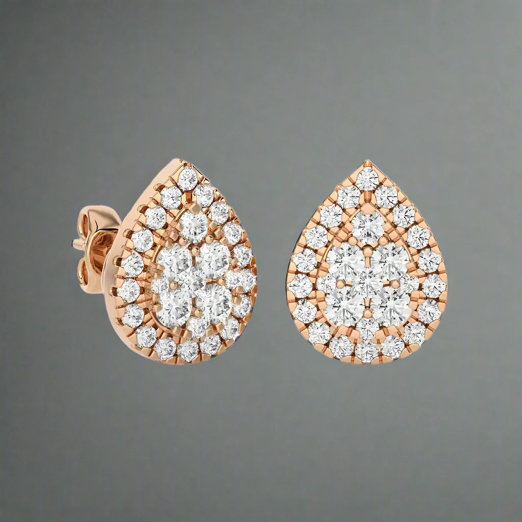 3/8 CTW Moonlight Tear Drop Halo Stud Earring