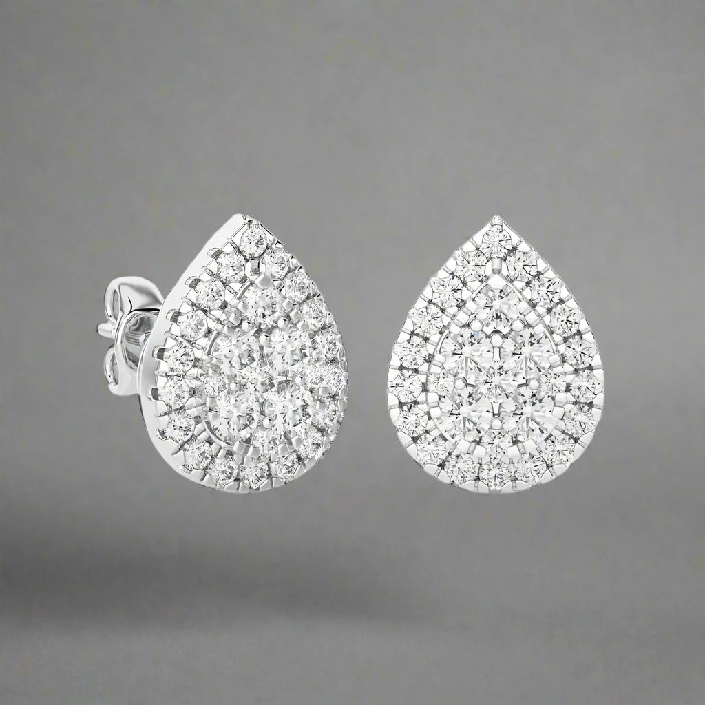 3/8 CTW Moonlight Tear Drop Halo Stud Earring