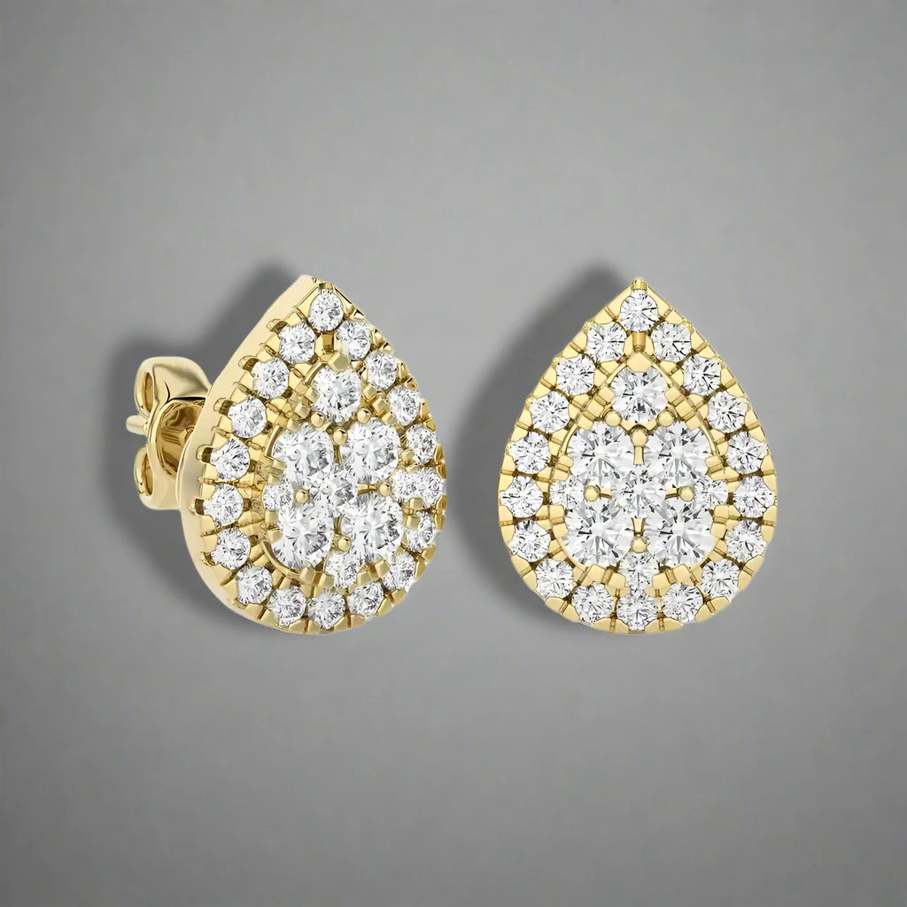 3/8 CTW Moonlight Tear Drop Halo Stud Earring