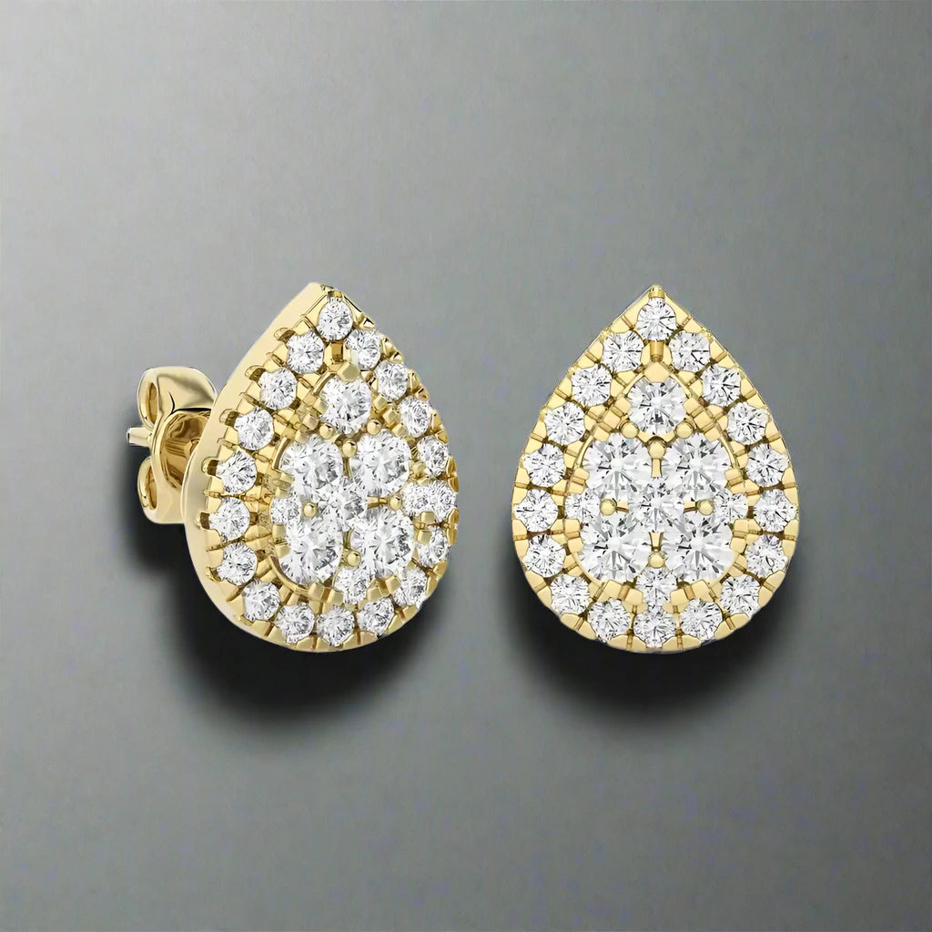 3/4 CTW Moonlight Pear Shaped Cluster Halo Stud Earring