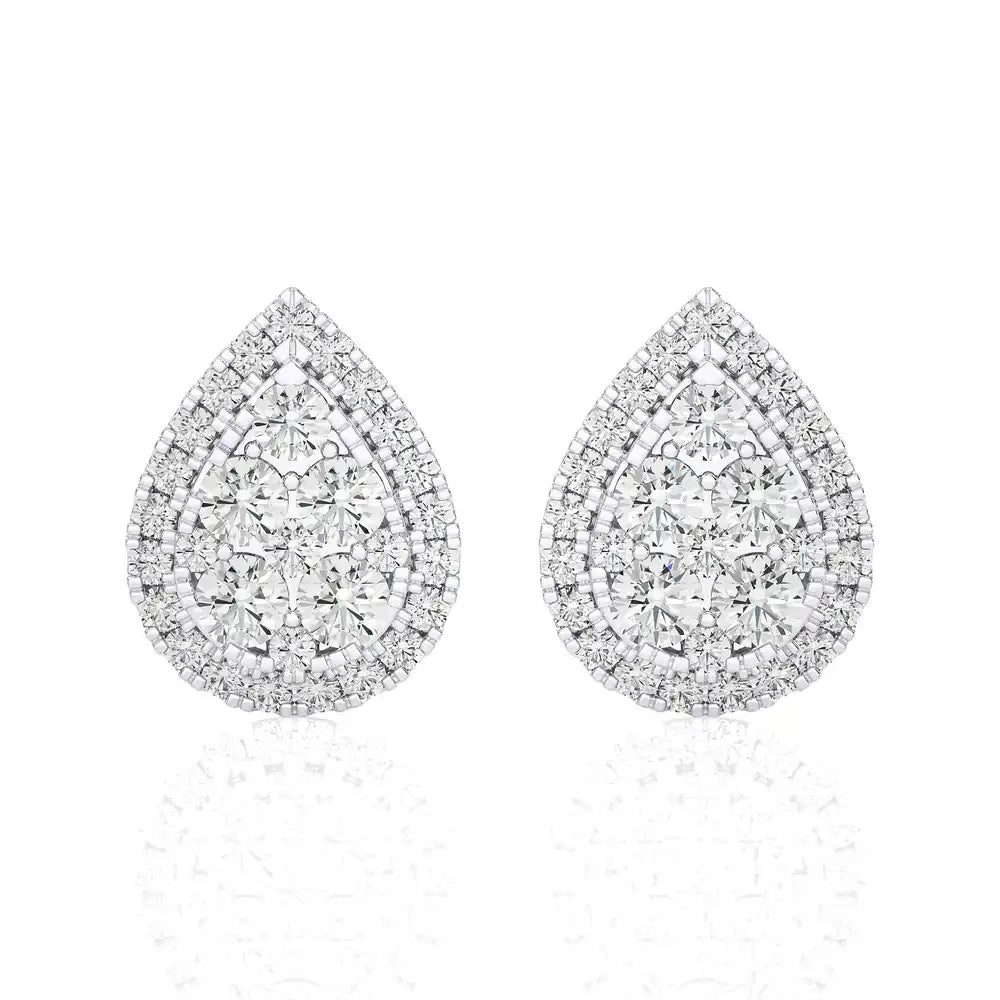 1 CTW Diamond Brilliance Teardrop Halo Studs Earrings