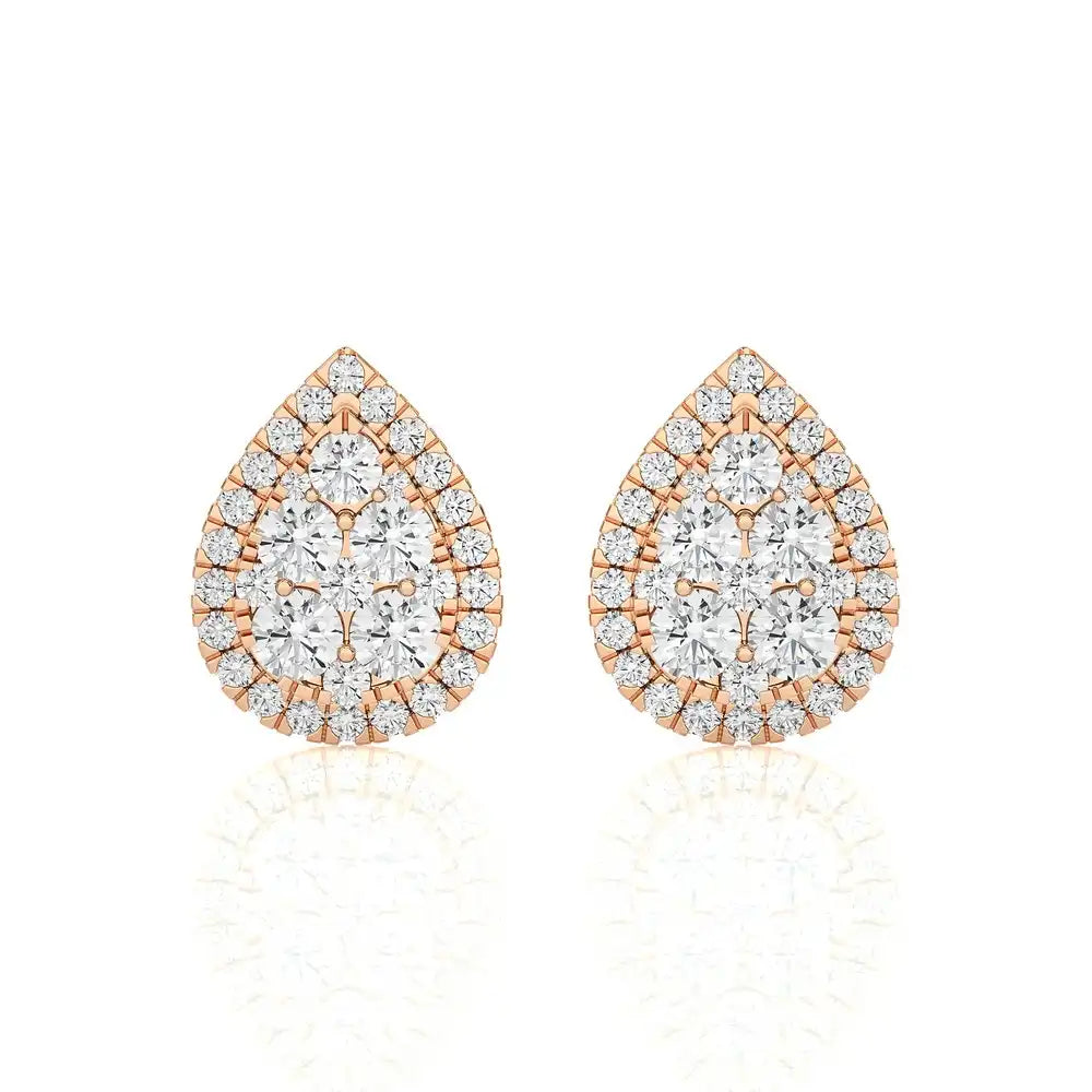 1- 1/3 CTW Excellent Round cut Diamonds set in Pear Shape Fashion Stud Earrings.