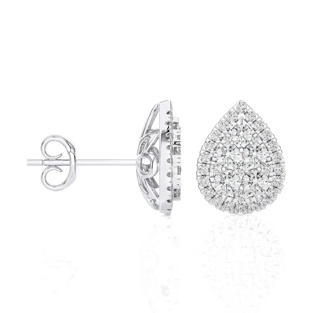 1- 1/3 CTW Excellent Round cut Diamonds set in Pear Shape Fashion Stud Earrings.