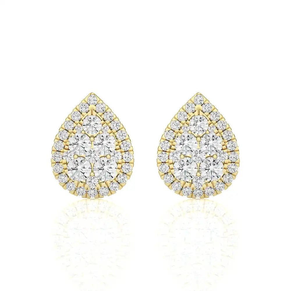 1- 1/3 CTW Excellent Round cut Diamonds set in Pear Shape Fashion Stud Earrings.