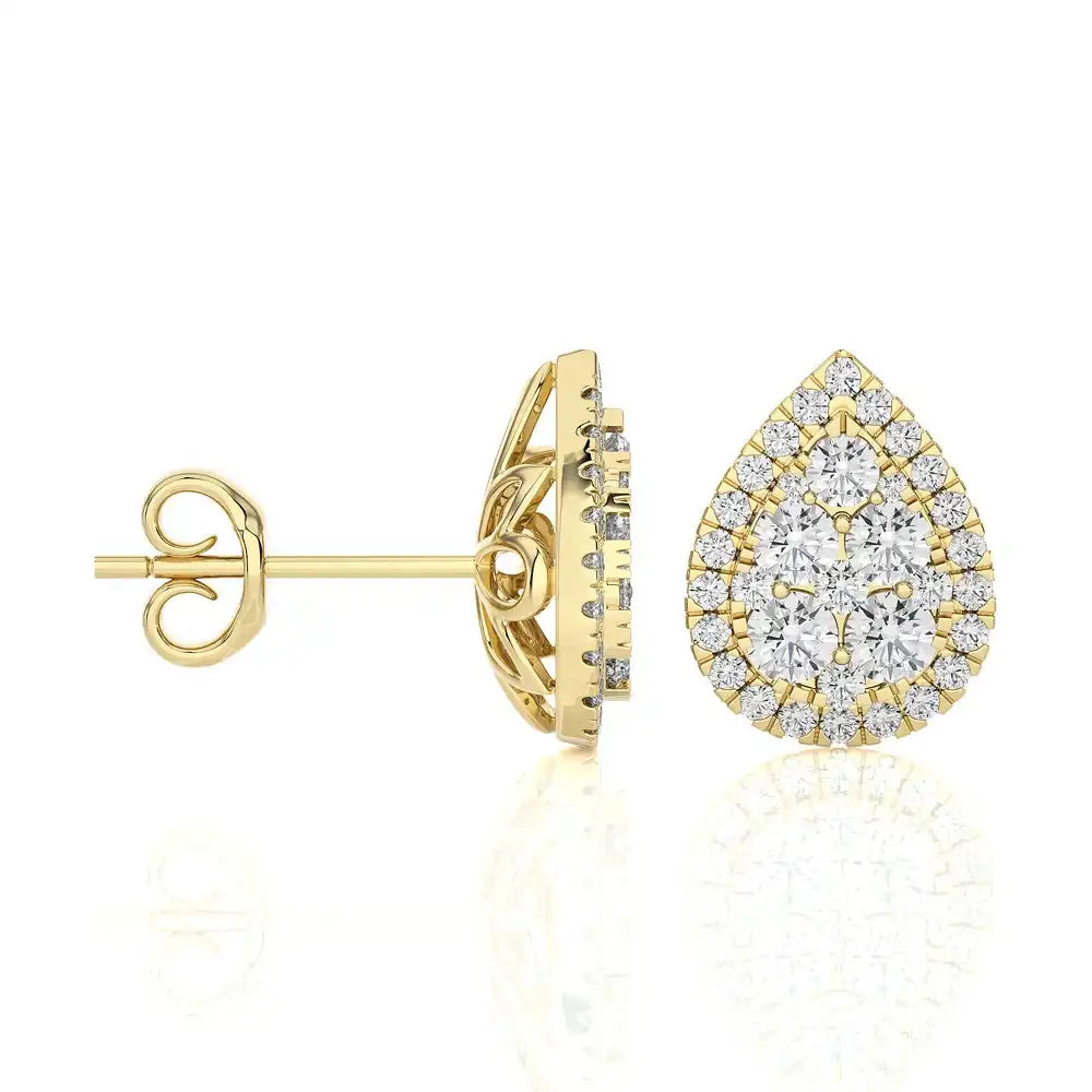 1- 1/3 CTW Excellent Round cut Diamonds set in Pear Shape Fashion Stud Earrings.