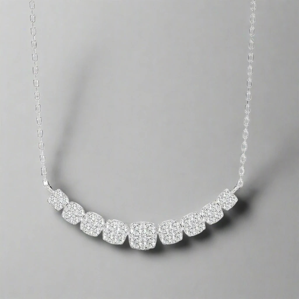 2.00 Ctw Moonlight Graduated Cushion Cluster Diamond Necklace SI GH