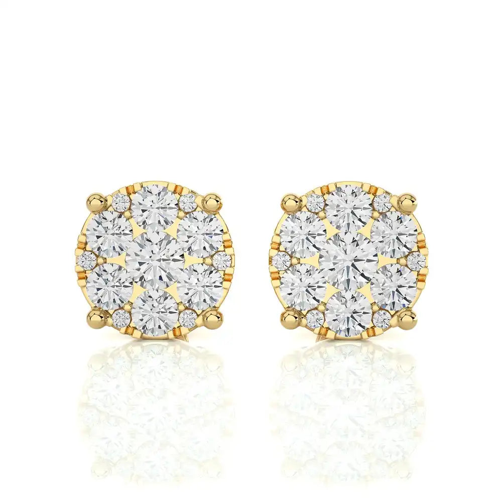 1-3/8 CTW Elegant Classic Round Moonlight Cluster Stud Earring