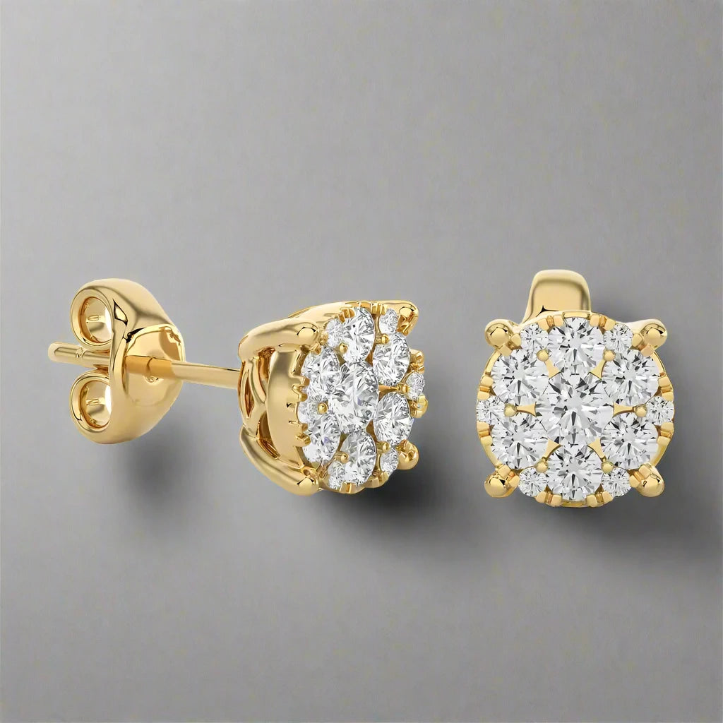 3/8 CTW Moonlight Round Cluster Stud Earrings.