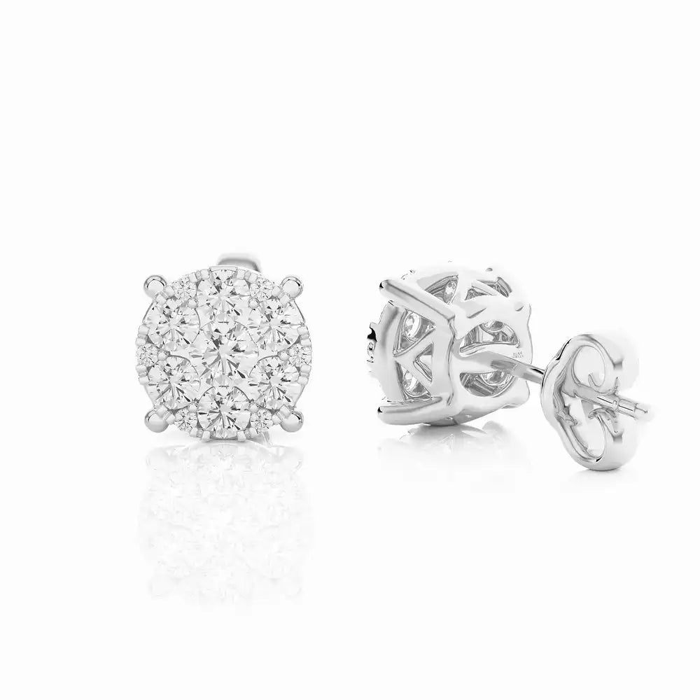 5/8 CTW Moonlight Round Shaped Cluster Stud Earring.