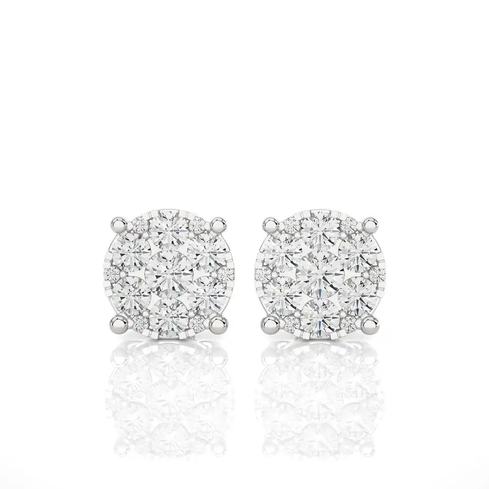 1-1/3 CTW Elegant Classic Moonlight Cluster Stud Earring