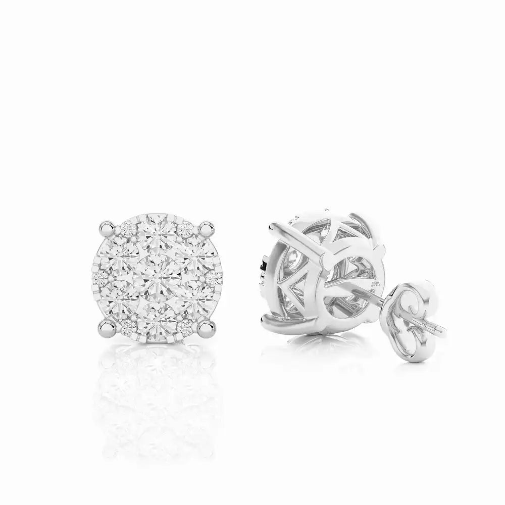 1-1/3 CTW Elegant Classic Moonlight Cluster Stud Earring