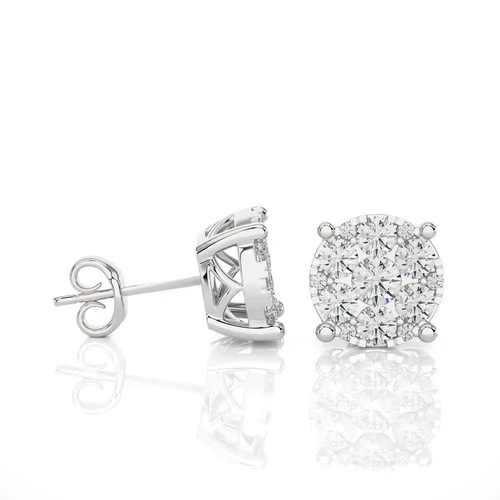 1-1/3 CTW Elegant Classic Moonlight Cluster Stud Earring