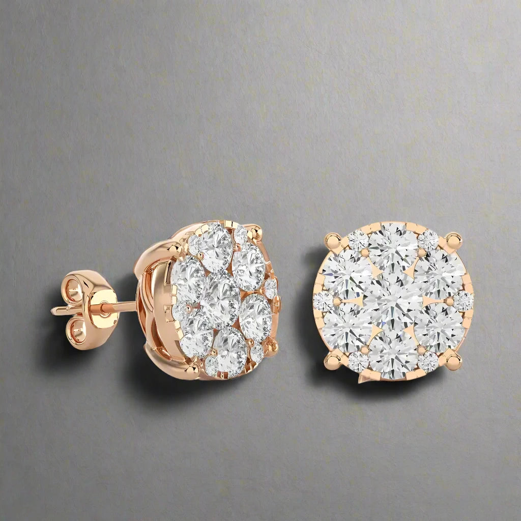 2-3/8 CTW Moonlight Round Cluster Stud Earring