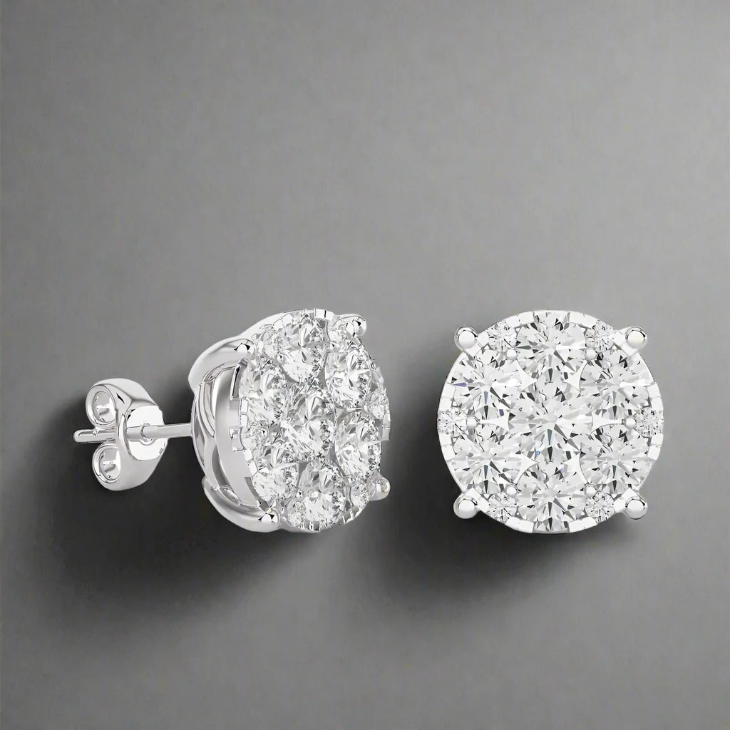 2-3/8 CTW Moonlight Round Cluster Stud Earring