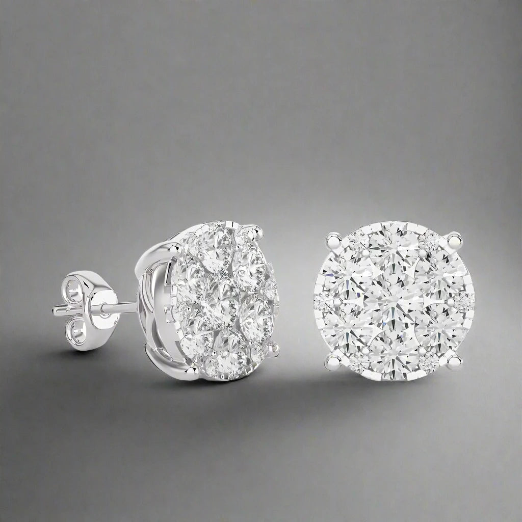 1-7/8 CTW Elegant Classic Round Moonlight Cluster Stud Earring