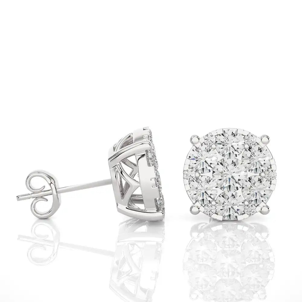 2-3/8 CTW Moonlight Round Cluster Stud Earring