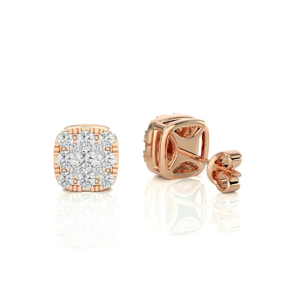 1/2 CTW Excellent Round Cut Diamonds set in Designer Stud Earrings.