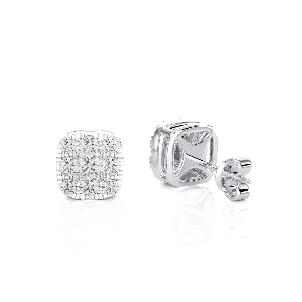 1/2 CTW Excellent Round Cut Diamonds set in Designer Stud Earrings.