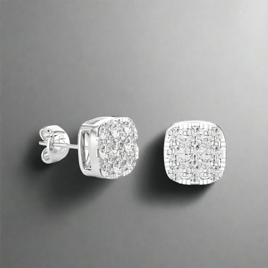 1/2 CTW Excellent Round Cut Diamonds set in Designer Stud Earrings.