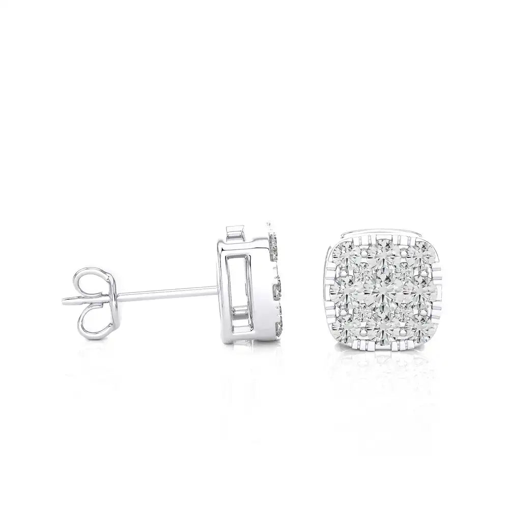 1/2 CTW Excellent Round Cut Diamonds set in Designer Stud Earrings.