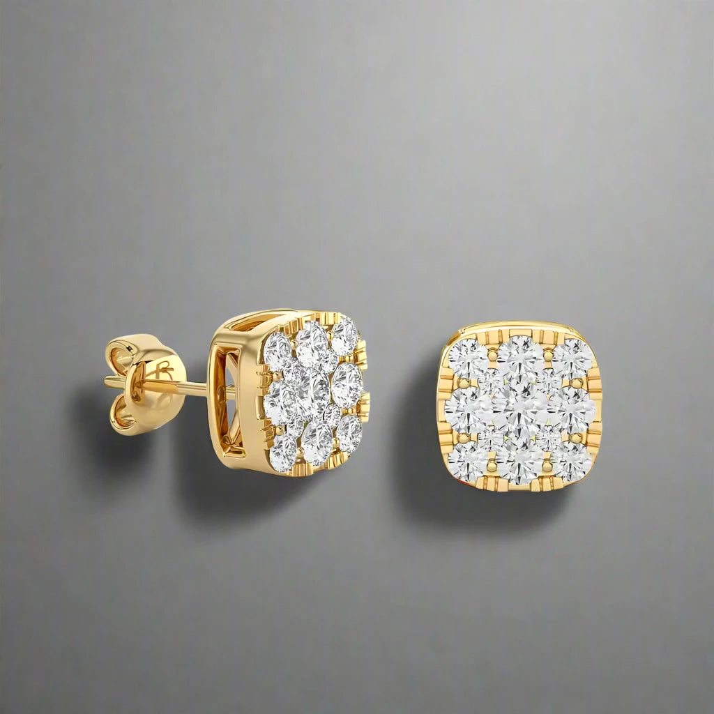 1/2 CTW Excellent Round Cut Diamonds set in Designer Stud Earrings.