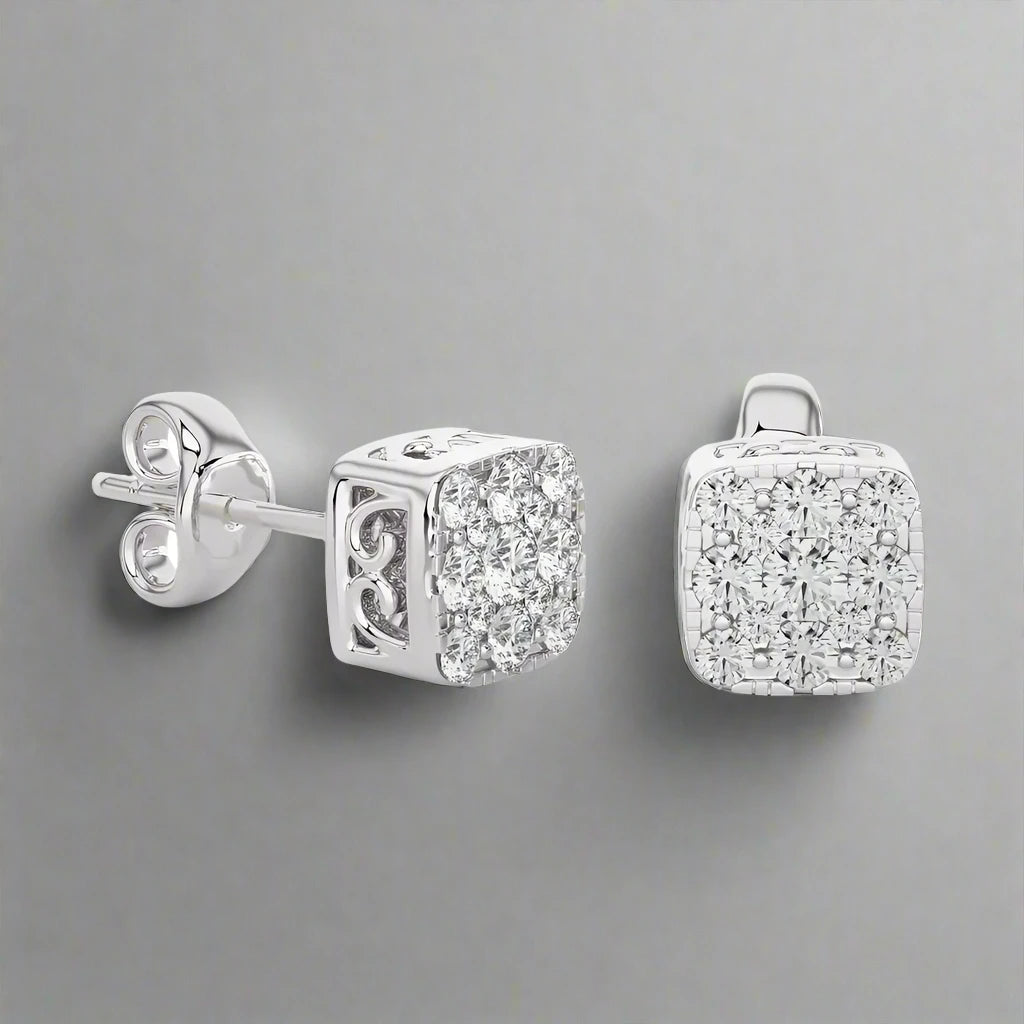 3/8 CTW Moonlight Cushion Shape Cluster Stud Earring.