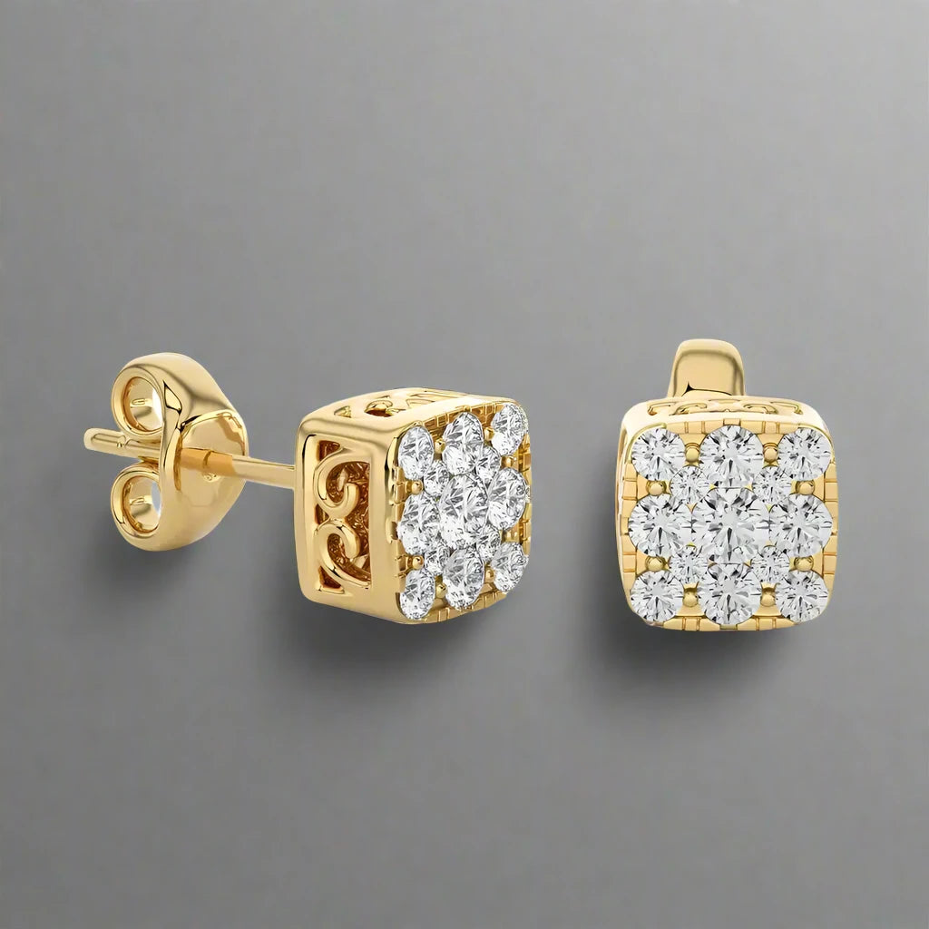 3/8 CTW Moonlight Cushion Shape Cluster Stud Earring.