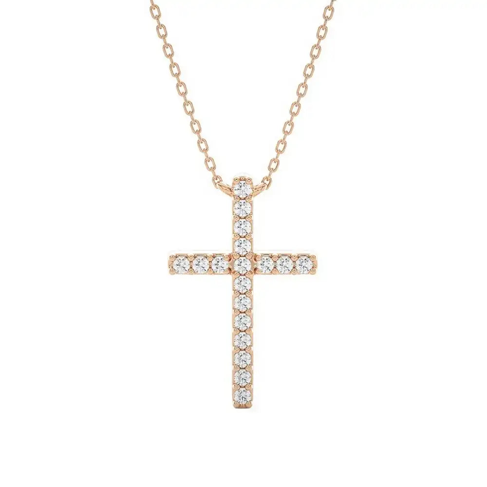 1/10 CTW Natural Round Diamond Cross Pendant