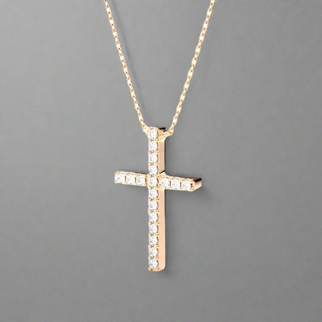 1/10 CTW Natural Round Diamond Cross Pendant