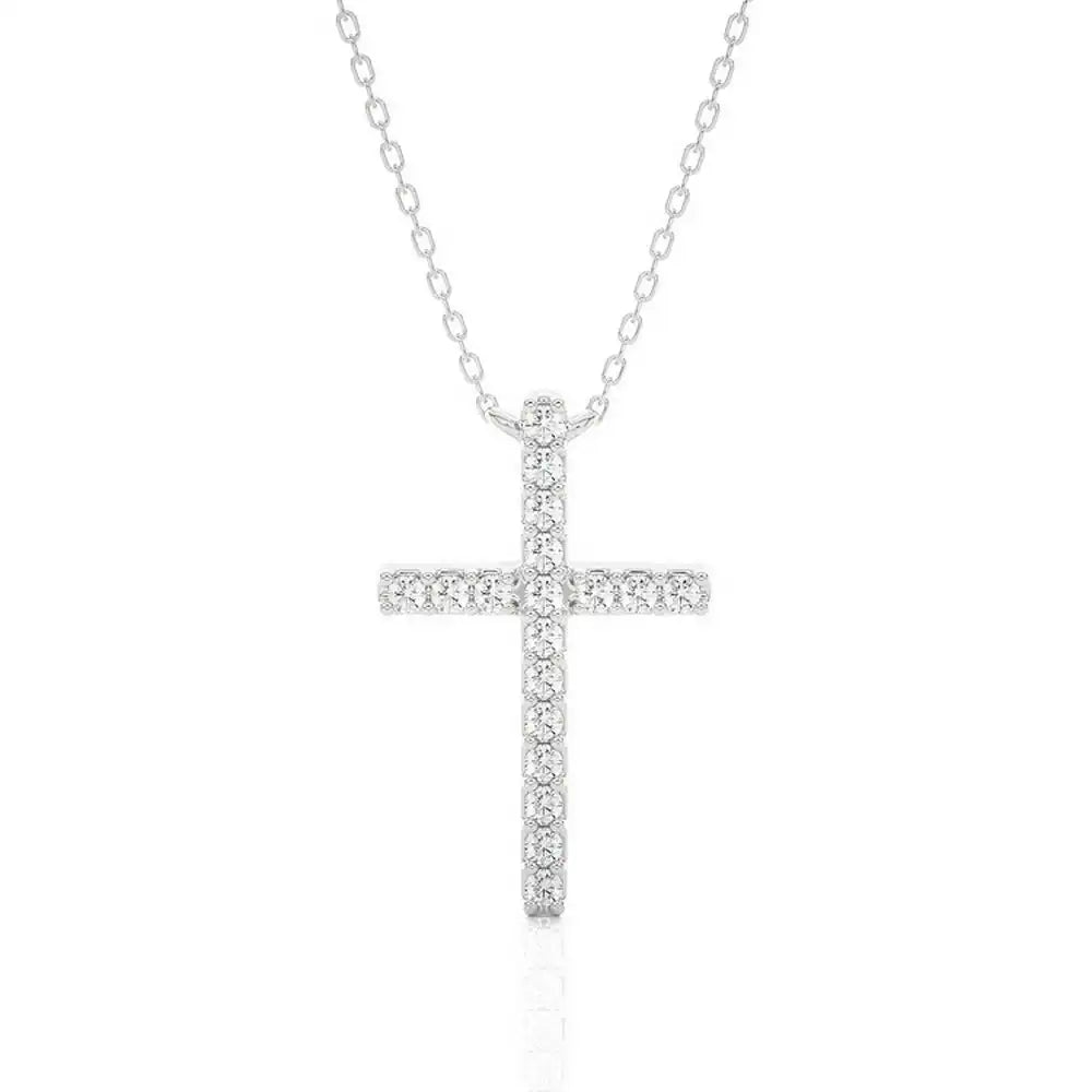 1/10 CTW Natural Round Diamond Cross Pendant