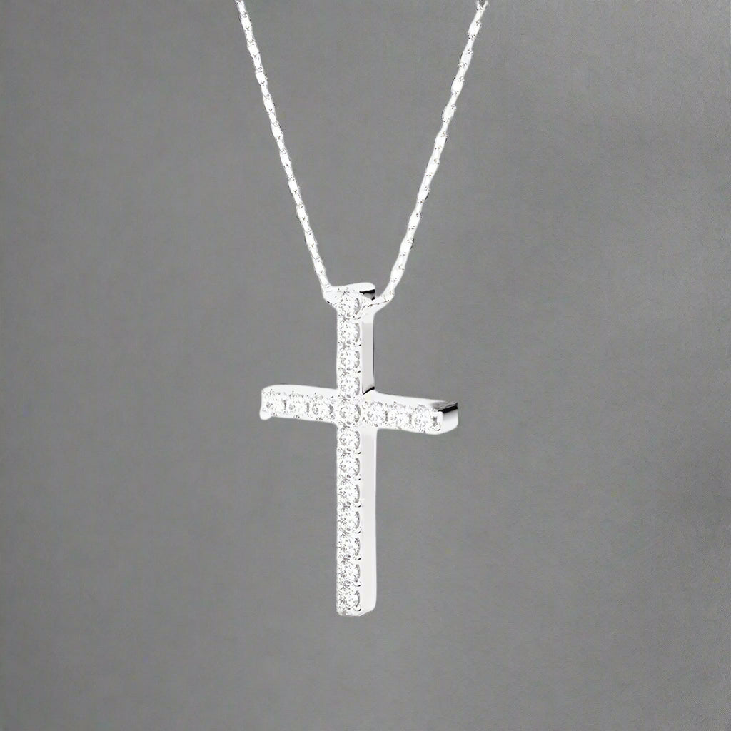 1/10 CTW Natural Round Diamond Cross Pendant