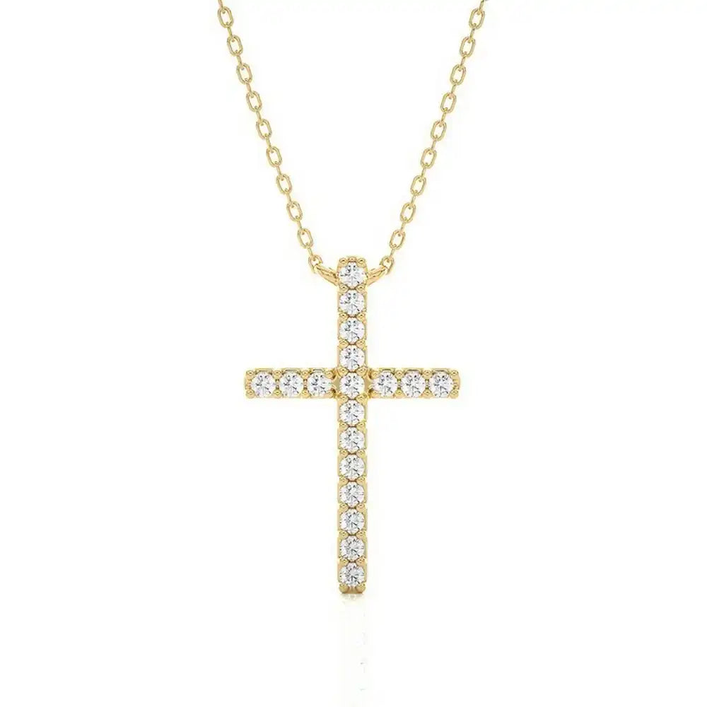 1/10 CTW Natural Round Diamond Cross Pendant