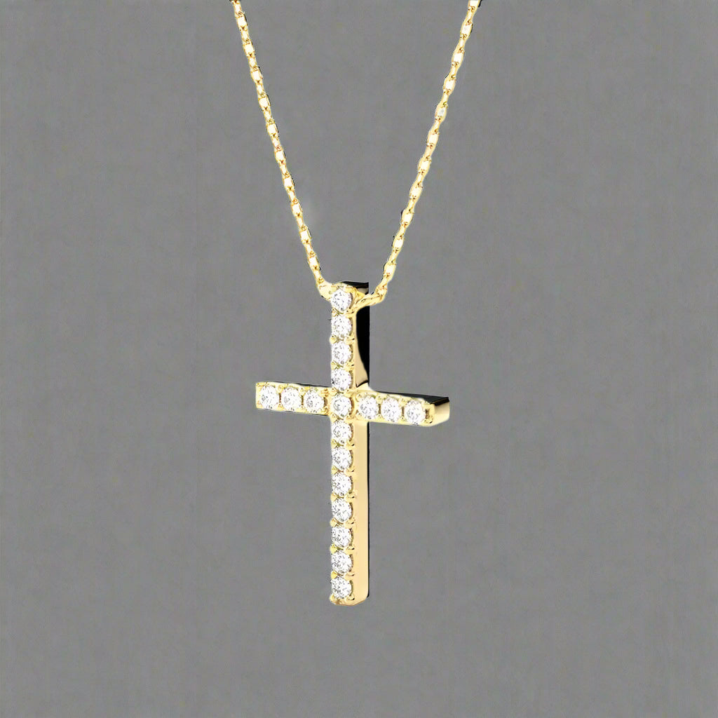 1/10 CTW Natural Round Diamond Cross Pendant