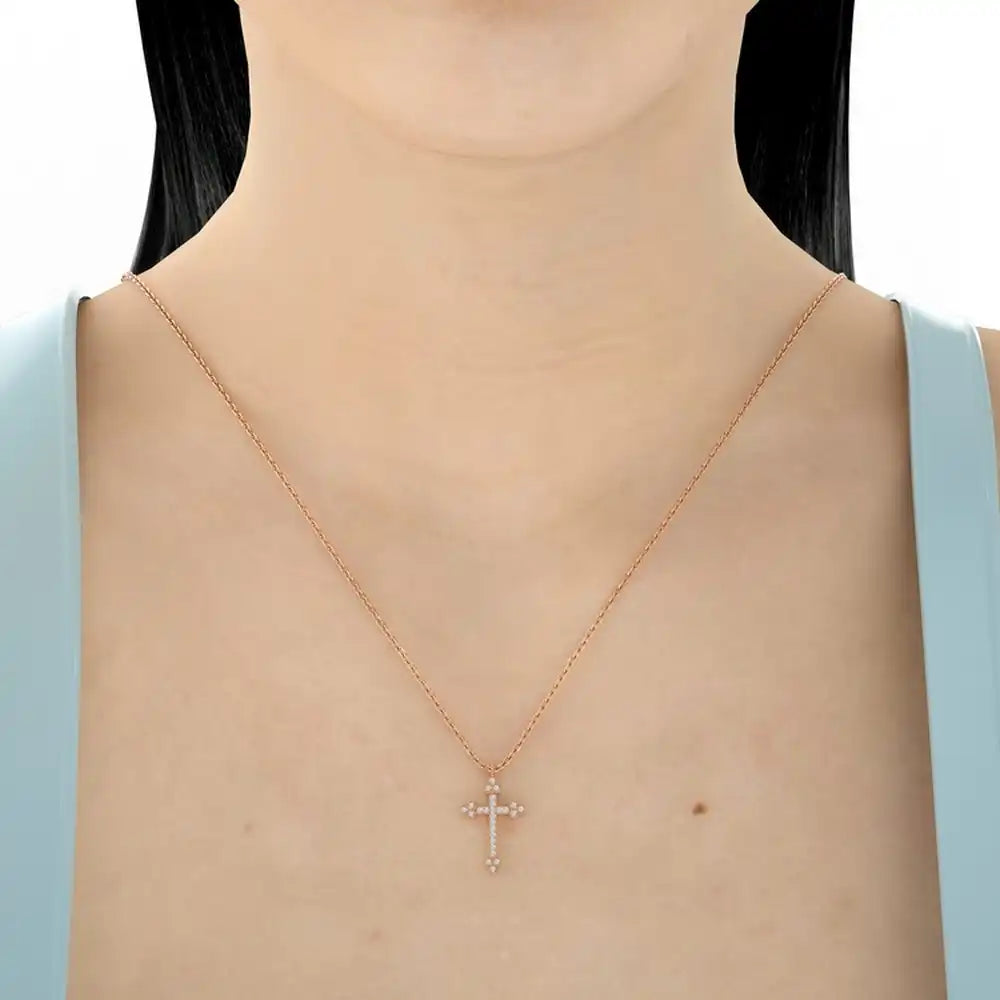 1/8 CTW Natural Round Diamond Cross Pendant