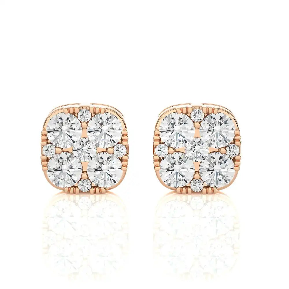 5/8 CTW Moonlight Cushtion Shaped Cluster Stud Earring.