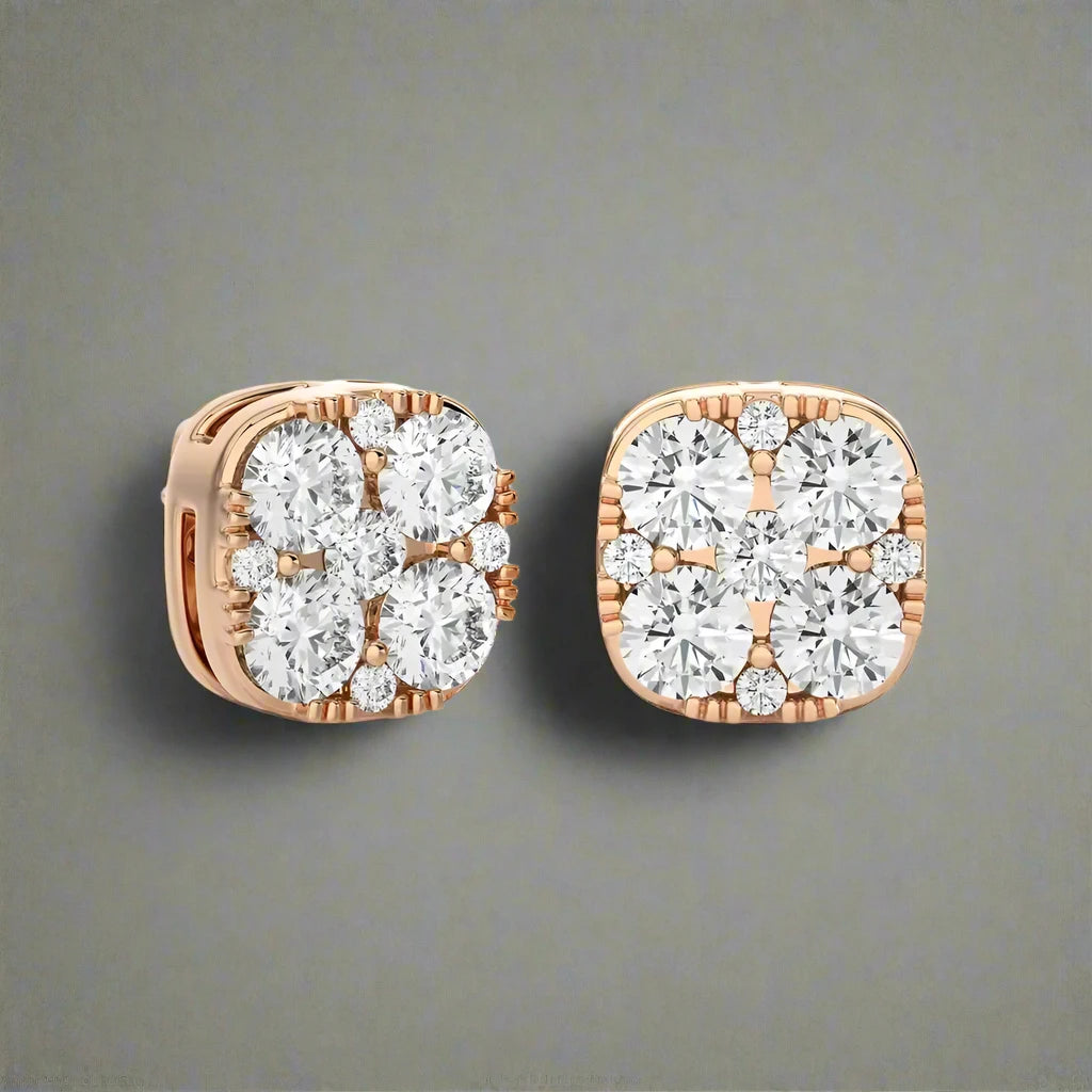 5/8 CTW Moonlight Cushtion Shaped Cluster Stud Earring.