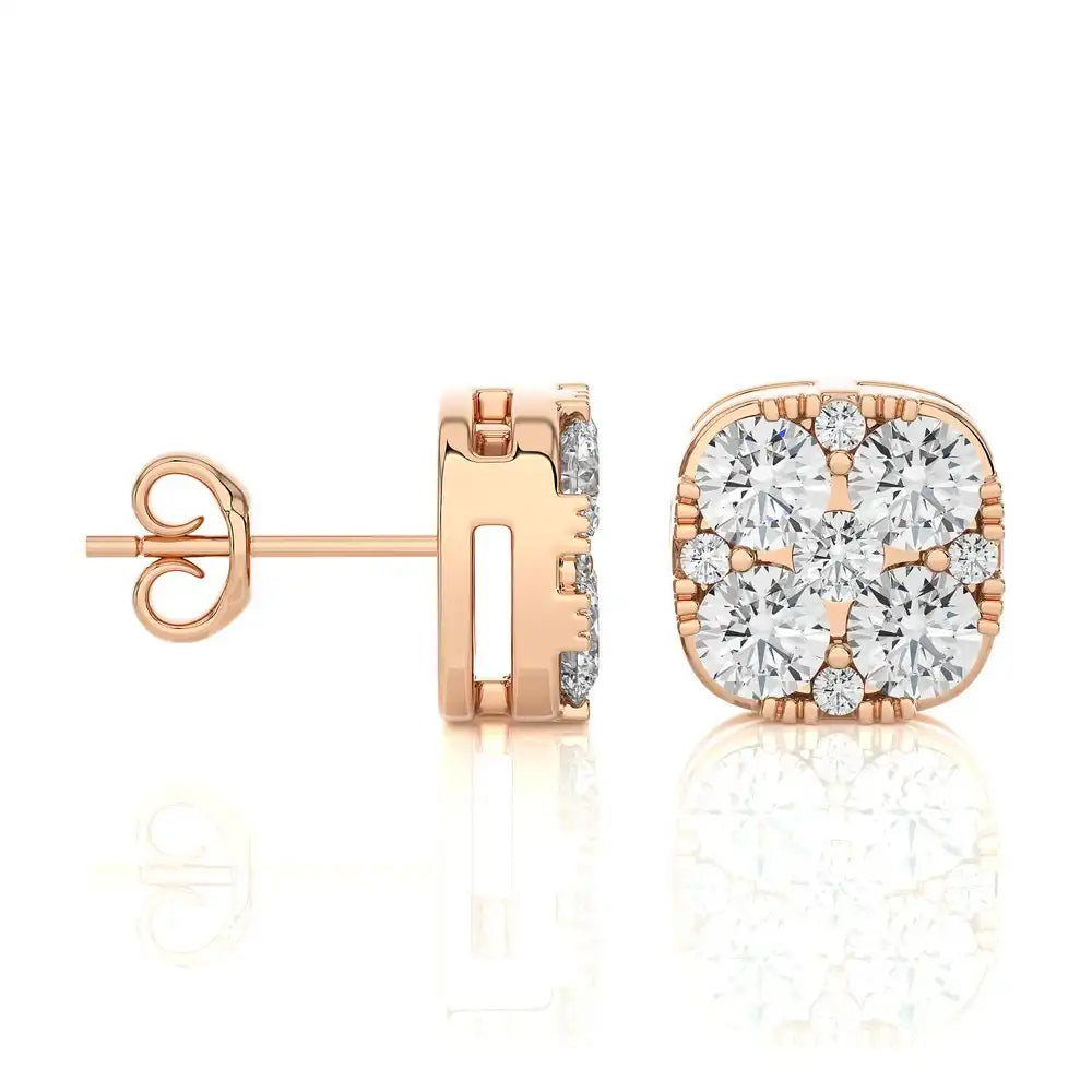 5/8 CTW Moonlight Cushtion Shaped Cluster Stud Earring.