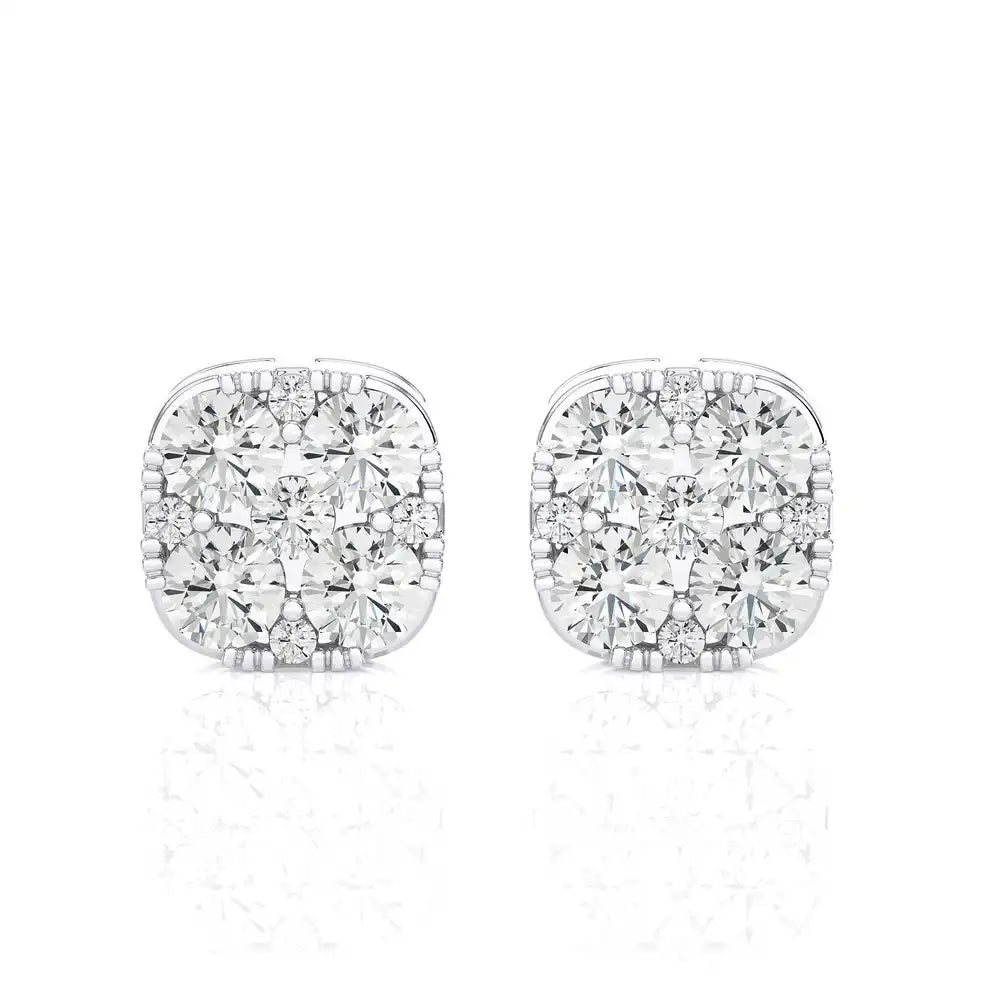 5/8 CTW Moonlight Cushtion Shaped Cluster Stud Earring.