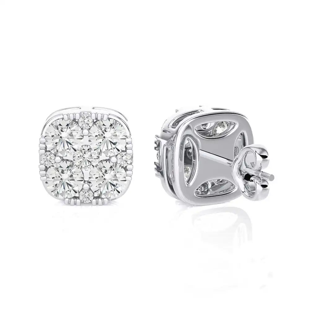 5/8 CTW Moonlight Cushtion Shaped Cluster Stud Earring.