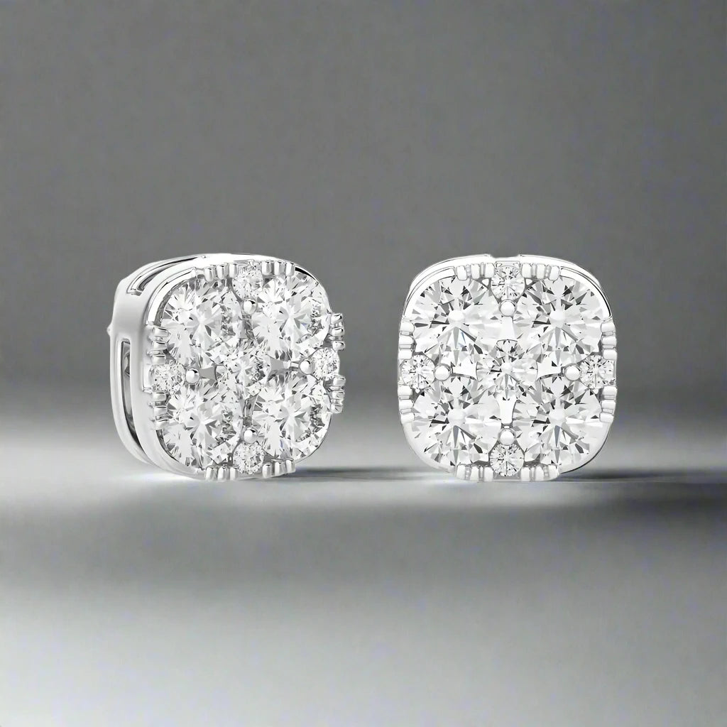 5/8 CTW Moonlight Cushtion Shaped Cluster Stud Earring.