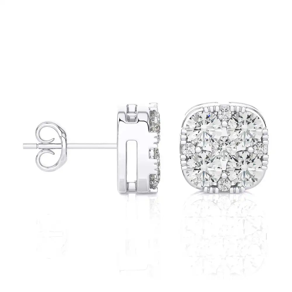 5/8 CTW Moonlight Cushtion Shaped Cluster Stud Earring.