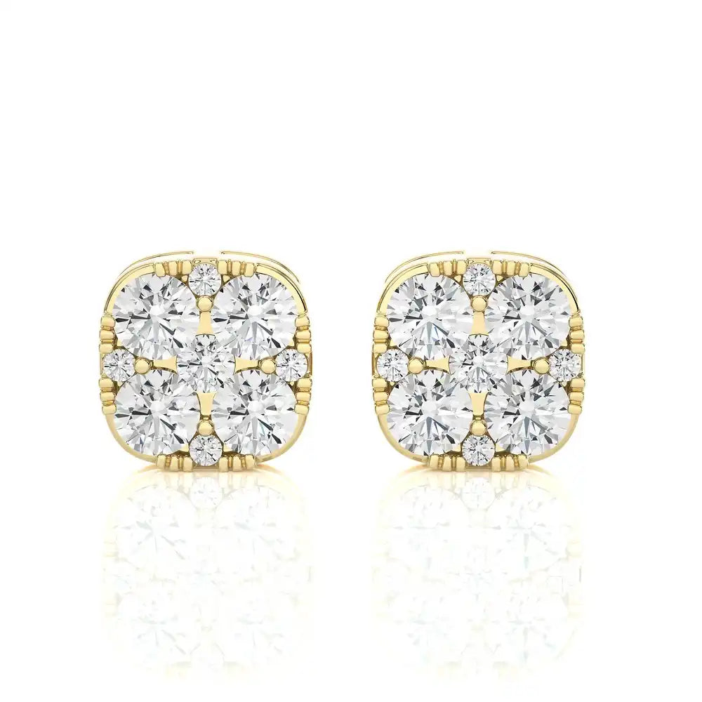 5/8 CTW Moonlight Cushtion Shaped Cluster Stud Earring.