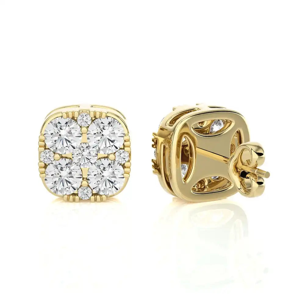 5/8 CTW Moonlight Cushtion Shaped Cluster Stud Earring.